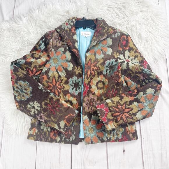 3 Sisters Womens Open Front Floral Abstract Dressy 3/4 Sleeve Jacket Size Medium - Picture 1 of 4